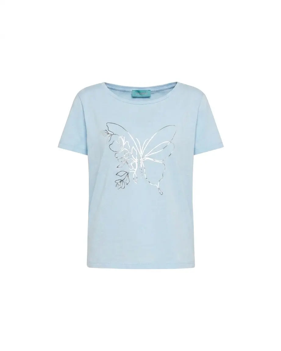 T-shirt mezza manica in jersey di cotone elasticizzato con stampa farfalla in lamina DORABELLA