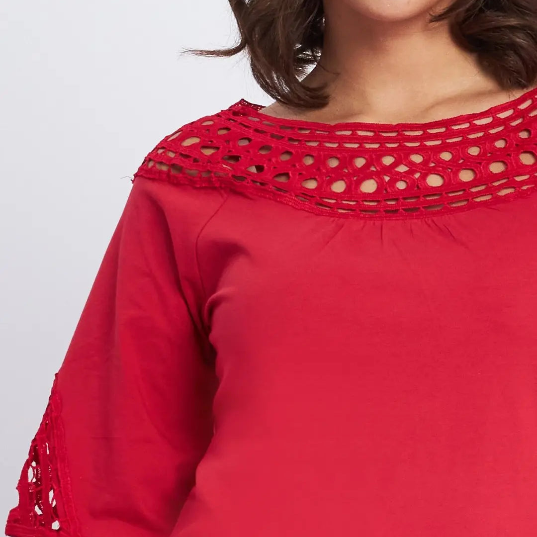T-shirt scollo a barca con intarsio forato ROSSO DORABELLA