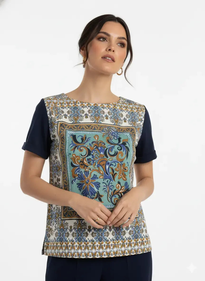 T-shirt stampata bi-materiale DORABELLA