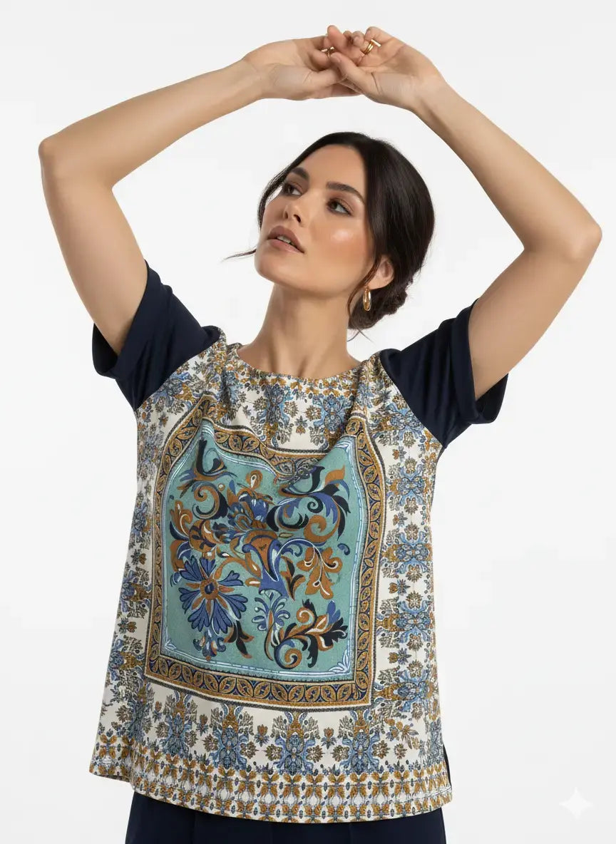 T-shirt stampata bi-materiale DORABELLA