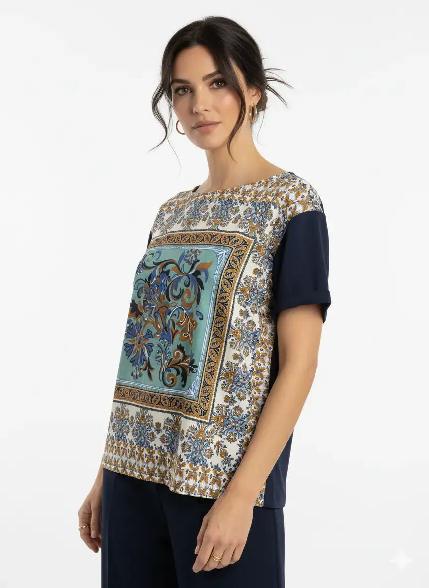 T-shirt stampata bi-materiale DORABELLA