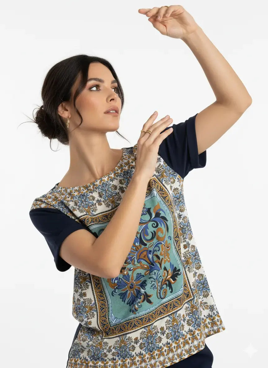 T-shirt stampata bi-materiale DORABELLA
