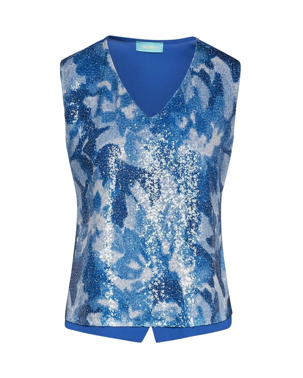 Top con inserto a fantasia e paillettes BLU CHINA DORABELLA
