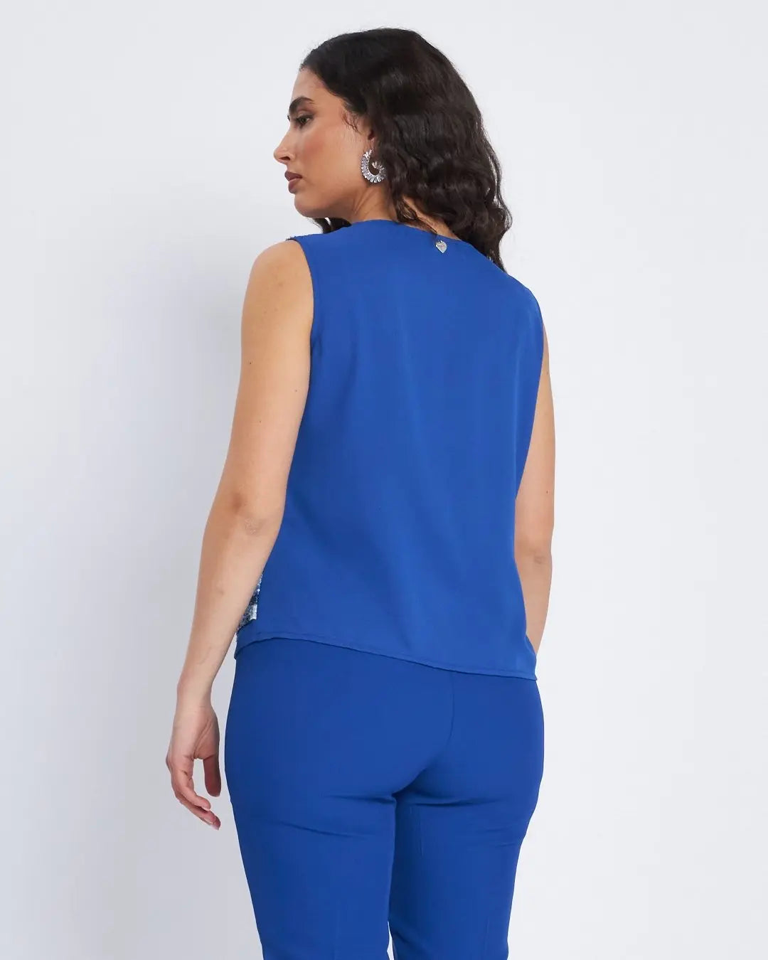 Top con inserto a fantasia e paillettes BLU CHINA DORABELLA