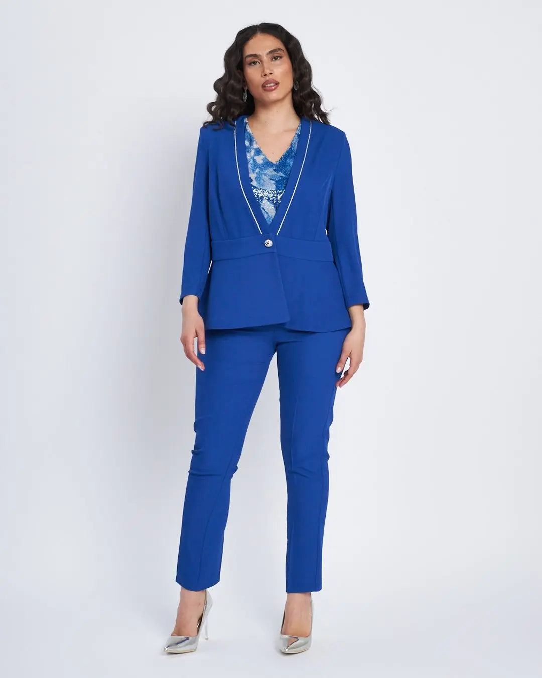 Top con inserto a fantasia e paillettes BLU CHINA DORABELLA