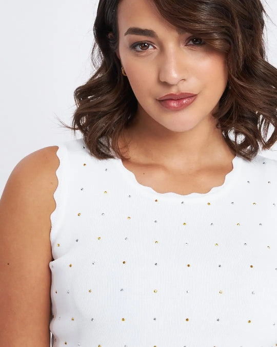 Top con orli ondulati e strass frontali BIANCO DORABELLA