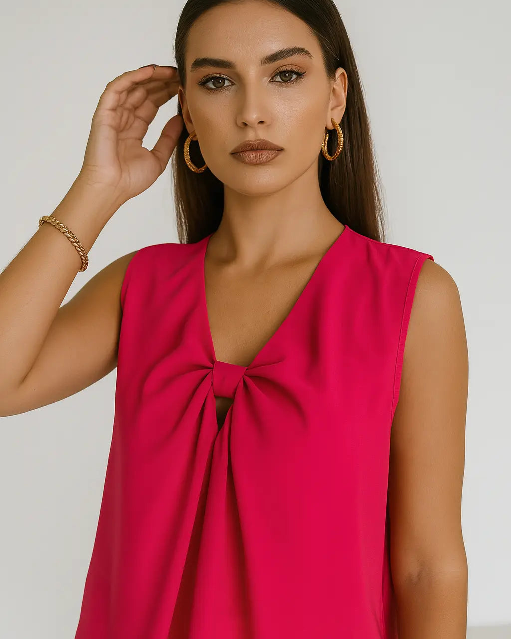 Top con scollo a V drappeggiato e cut out in tessuto fluido magenta DORABELLA