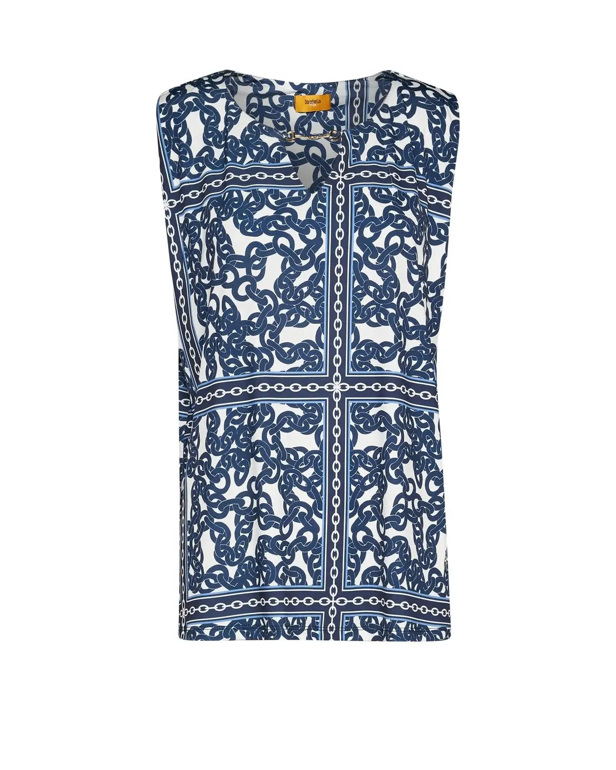 Top con stampa all over e accessorio morsetto BLU DORABELLA PIU'