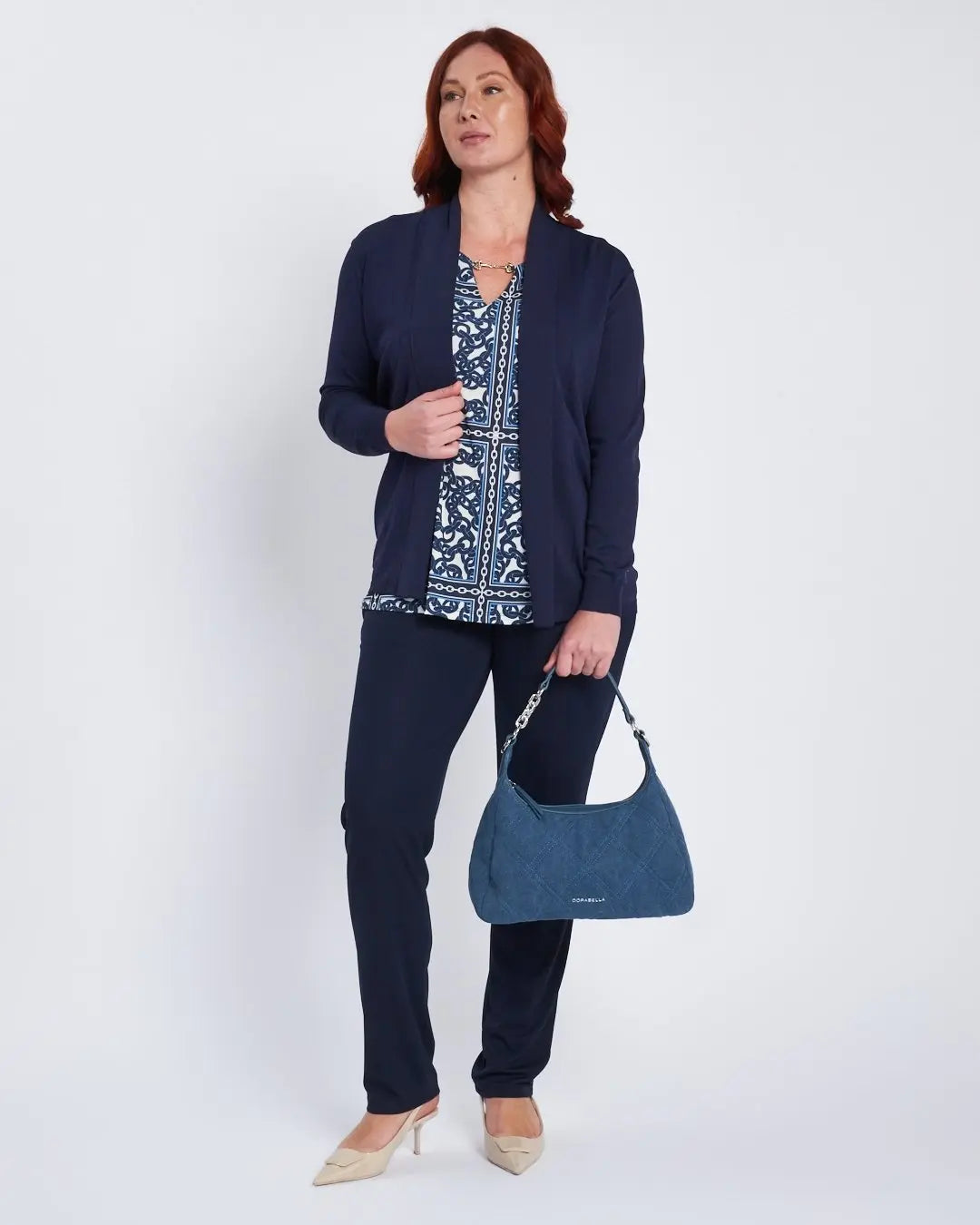 Top con stampa all over e accessorio morsetto BLU DORABELLA PIU'