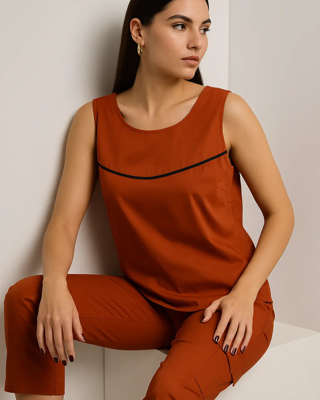 Top girocollo con scollo a V e lacci posteriori DORABELLA