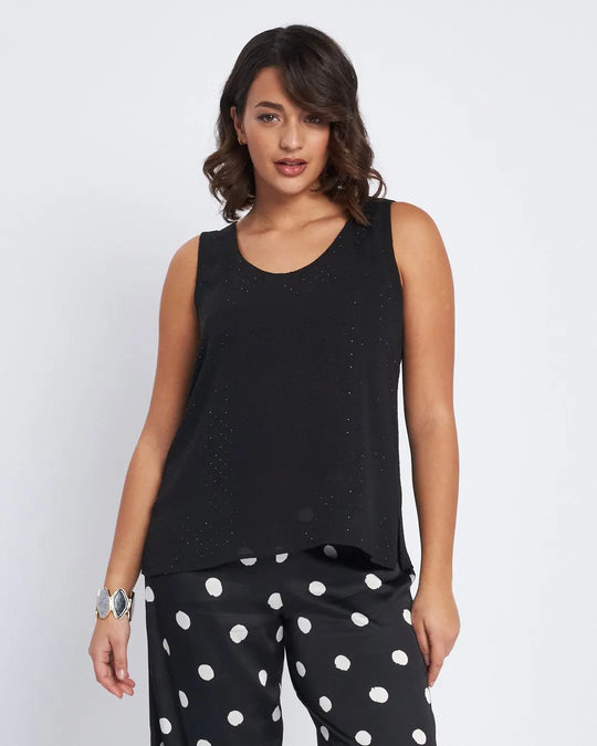Top in georgette con strass e pizzo NERO DORABELLA XXL
