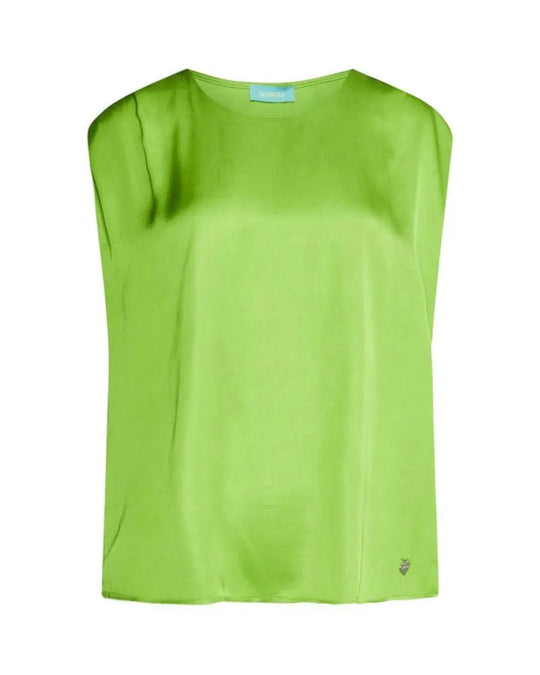 Top in raso tinta unita con pieghe sulle spalle e maniche asimmetriche VERDE ACIDO DORABELLA