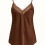 Top scollo a V con inserti in pizzo a tono Unica by Dorabella Marrone / Taglia Unica (48/50 o XL/XXL)
