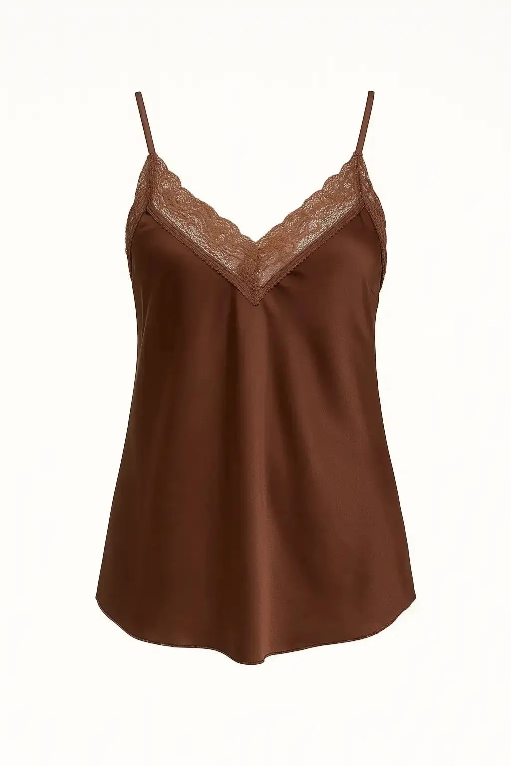 Top scollo a V con inserti in pizzo a tono Unica by Dorabella Marrone / Taglia Unica (48/50 o XL/XXL)