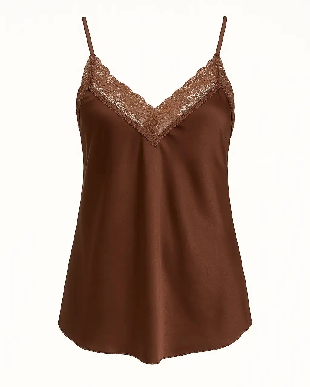 Top scollo a V con inserti in pizzo a tono Unica by Dorabella Marrone / Taglia Unica (48/50 o XL/XXL)