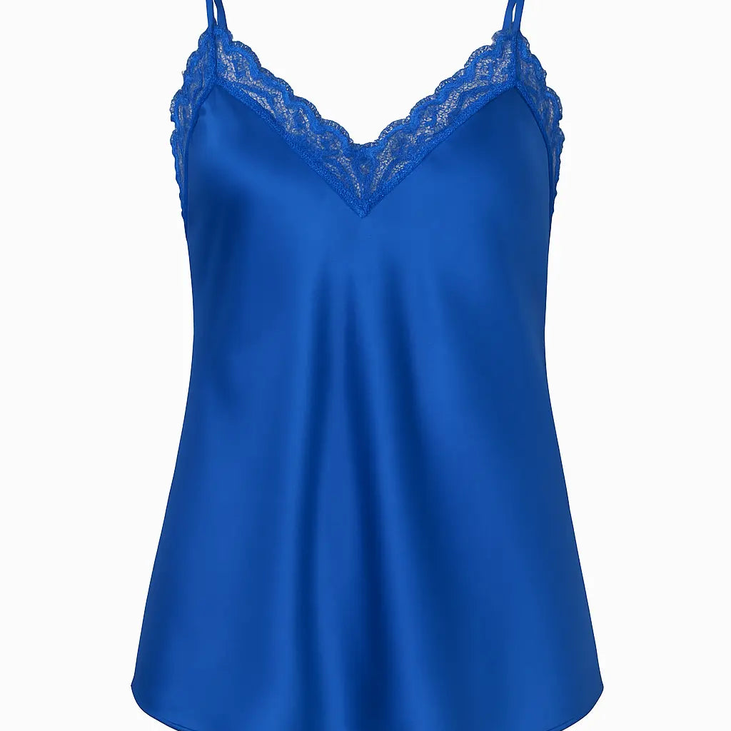 Top scollo a V con inserti in pizzo a tono Unica by Dorabella Blu / Taglia Unica (48/50 o XL/XXL)