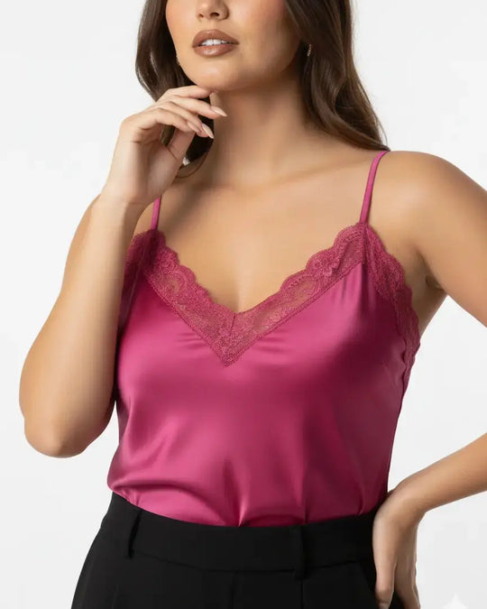 Top scollo a V con inserti in pizzo a tono Unica by Dorabella