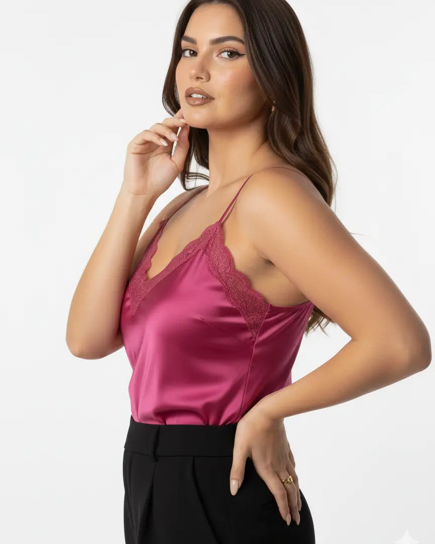 Top scollo a V con inserti in pizzo a tono Unica by Dorabella