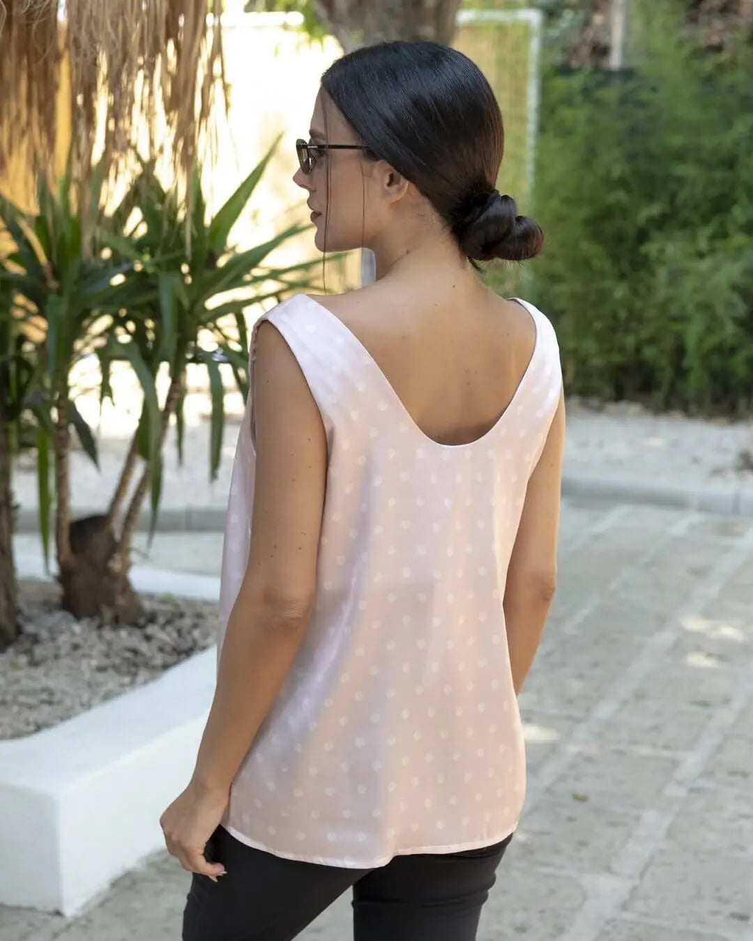 Top smanicato a righe con scollo a V ROSA ANTICO DORABELLA