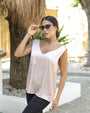 Top smanicato a righe con scollo a V ROSA ANTICO DORABELLA