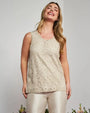 Top smanicato in pizzo floreale con retro in raso tinta unita CHAMPAGNE DORABELLA COUTURE XXL