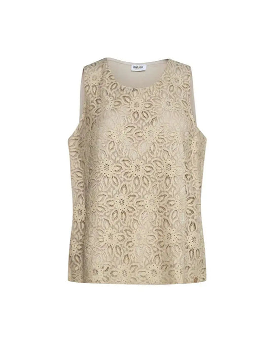 Top smanicato in pizzo floreale con retro in raso tinta unita CHAMPAGNE DORABELLA COUTURE