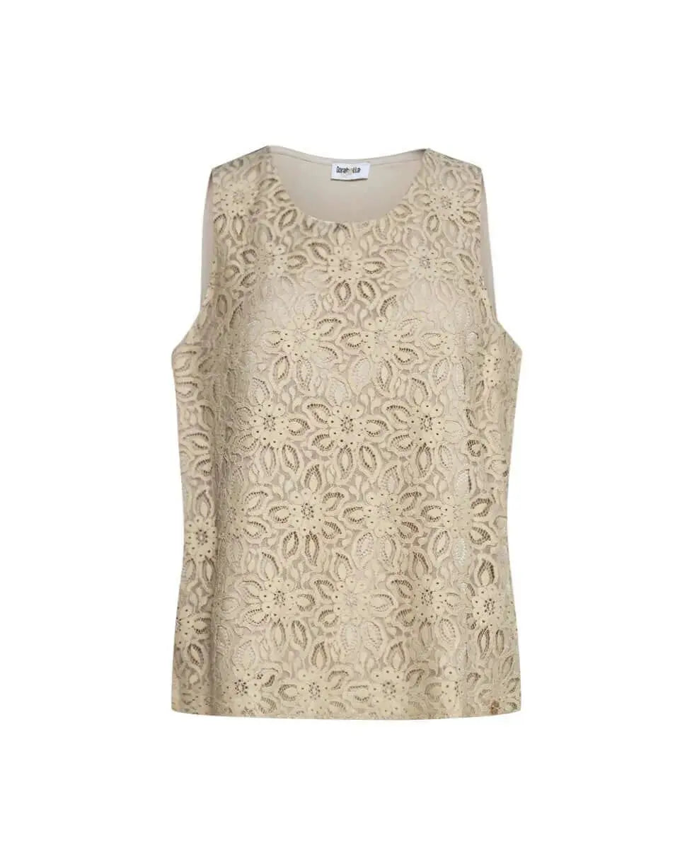 Top smanicato in pizzo floreale con retro in raso tinta unita CHAMPAGNE DORABELLA COUTURE