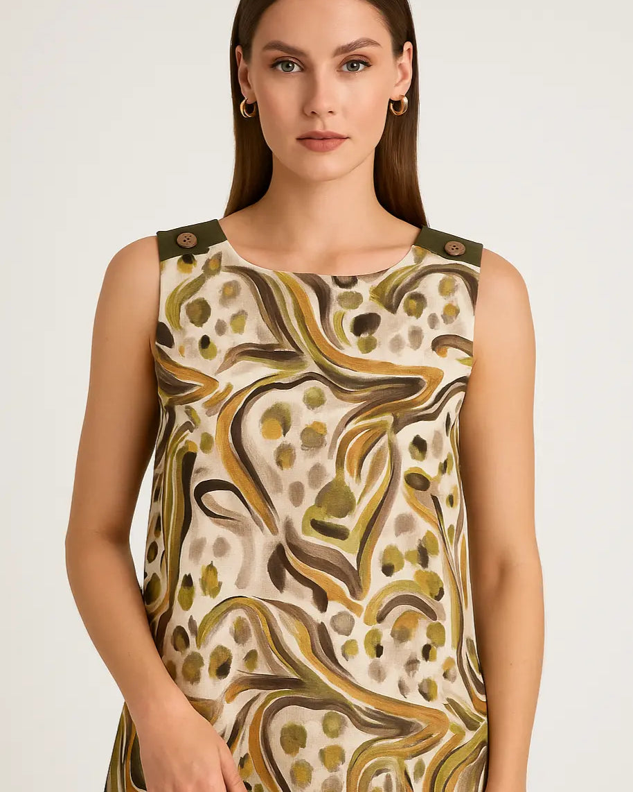 Top stampato con inserti a tinta unita e bottoni sulle spalle DORABELLA PIU'