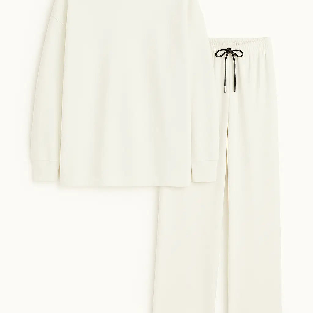 Tracksuit con felpa over e jogger a palazzo con lacci Unica by Dorabella Bianco-Taglia-Unica-Curvy-fino-alla-54