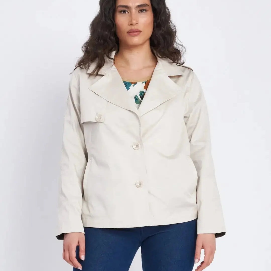 Trench corto con sprone laterale, collo e rever AVORIO DORABELLA XL