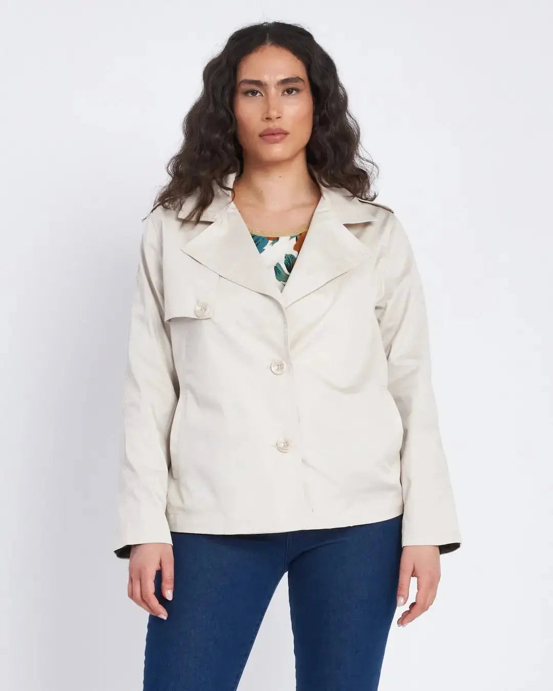 Trench corto con sprone laterale, collo e rever AVORIO DORABELLA XL