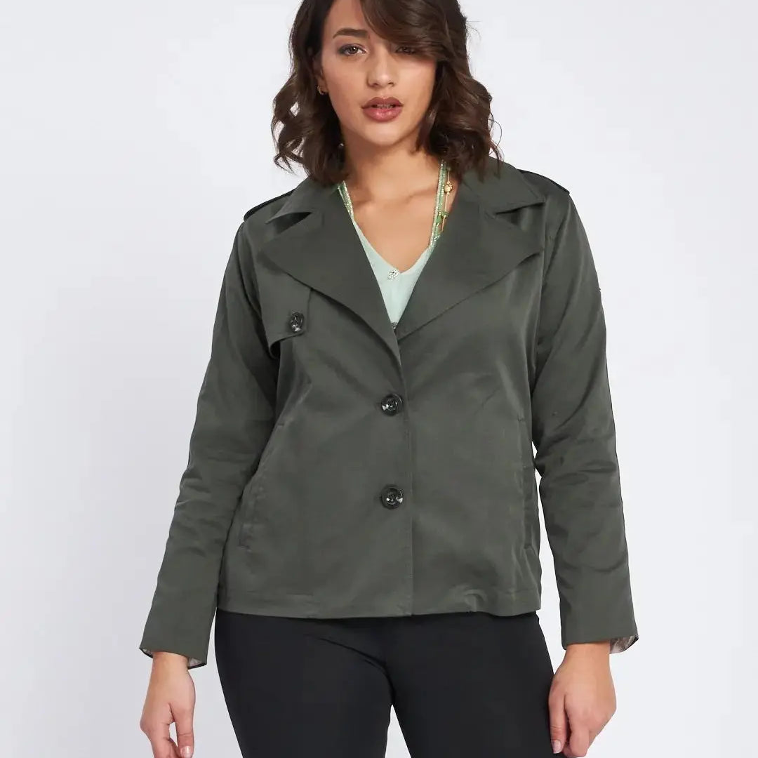 Trench corto con sprone laterale, collo e rever MILITARE DORABELLA XL