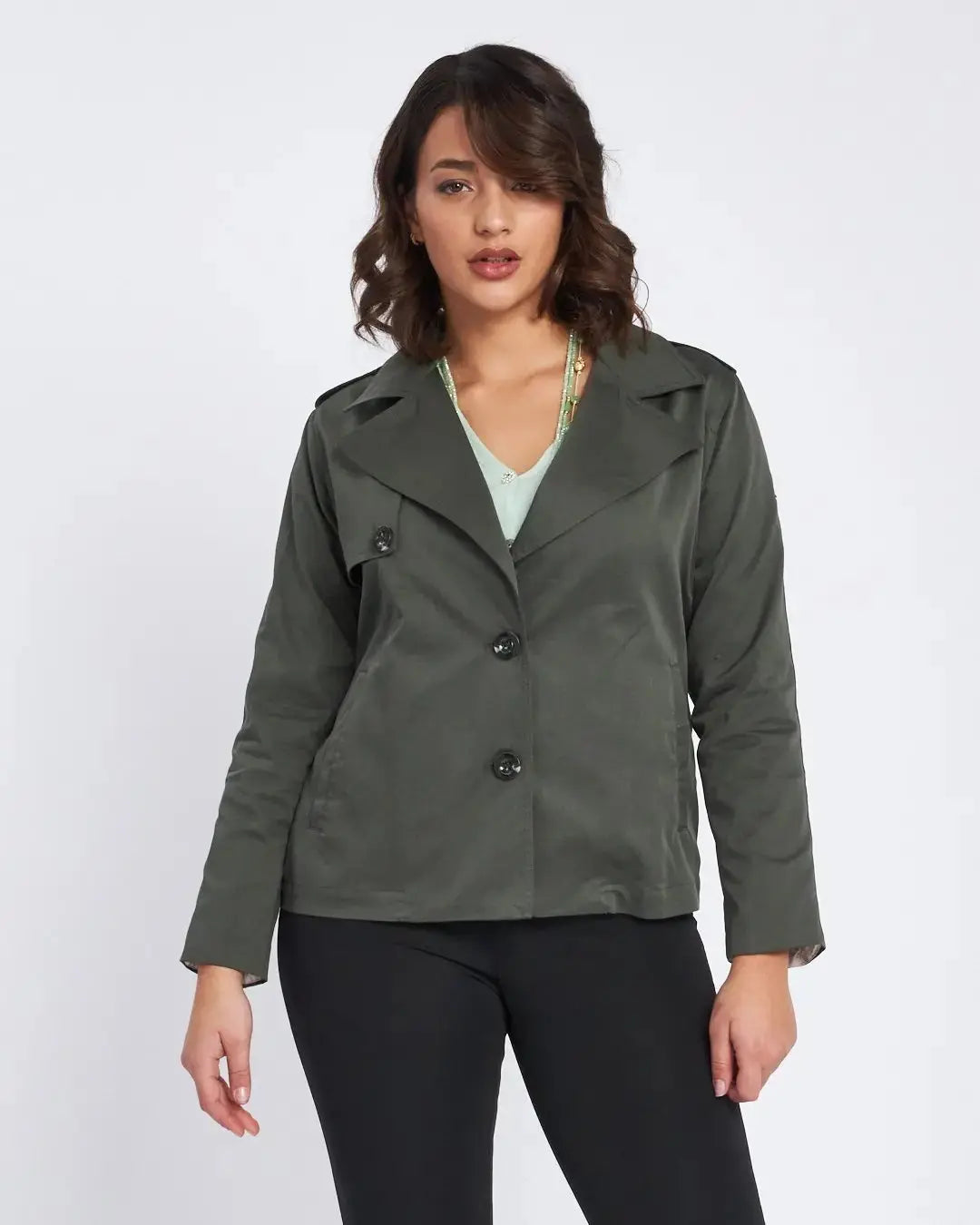 Trench corto con sprone laterale, collo e rever MILITARE DORABELLA XL