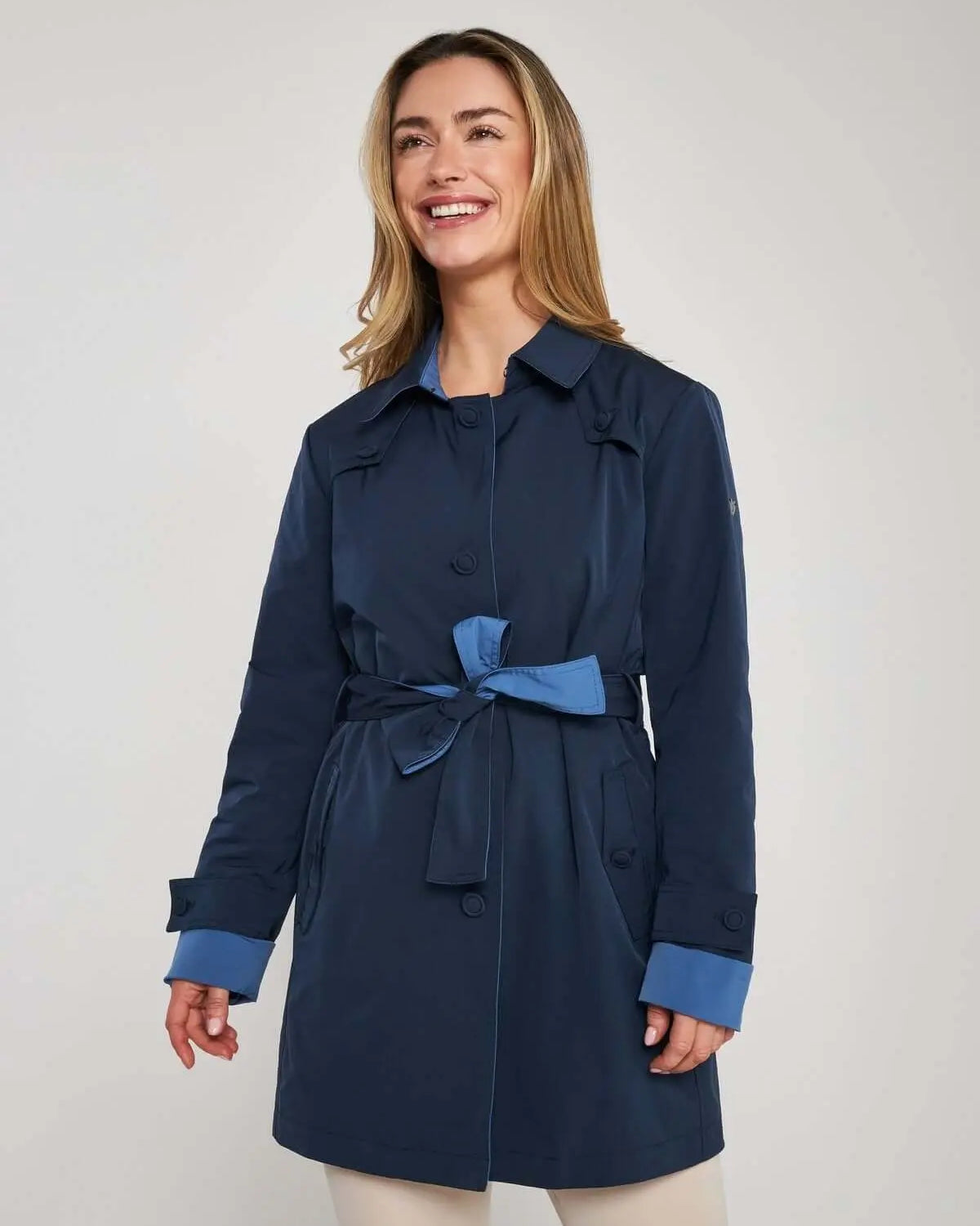 Trench in nylon bi-colore con cintura BLU DORABELLA XXL