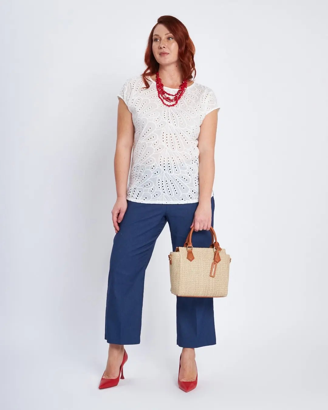 Tshirt bimaterica con davanti in sangallo BIANCO DORABELLA PIU'