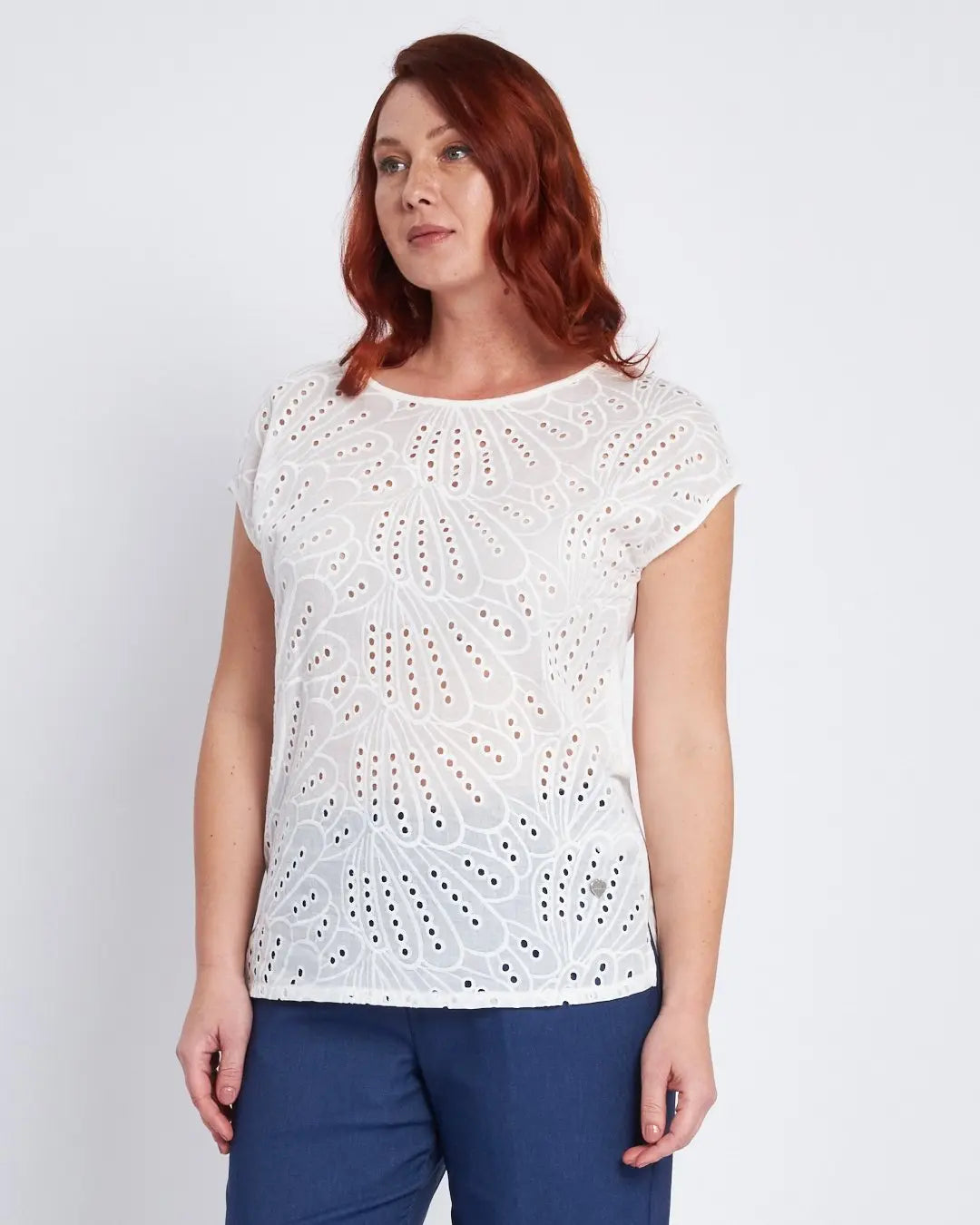 Tshirt bimaterica con davanti in sangallo BIANCO DORABELLA PIU'