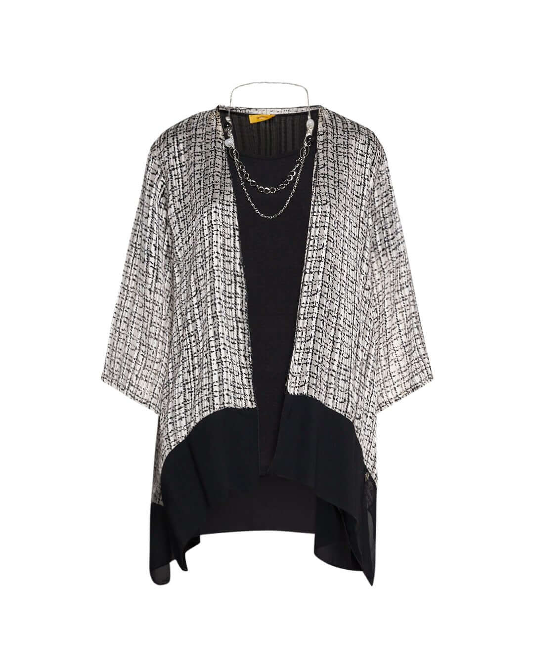 Twinset coordinato con spolverino stampato e blusa a tinta unita con collana accessorio BIANCO-NERO DORABELLA PIU' 49