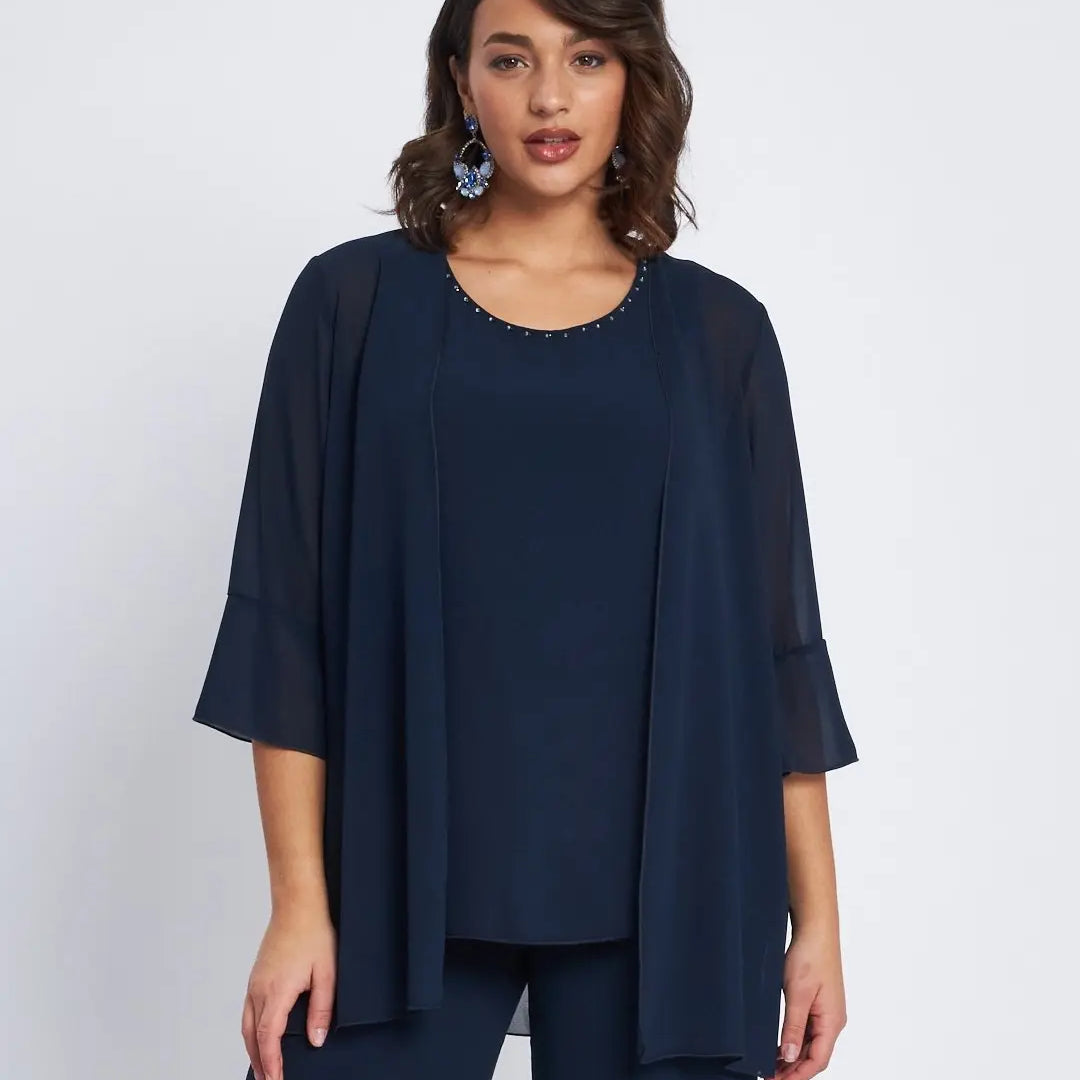 Twinset in georgette con applicazioni scollo BLU DORABELLA XXXL