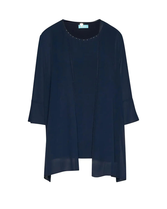 Twinset in georgette con applicazioni scollo BLU DORABELLA