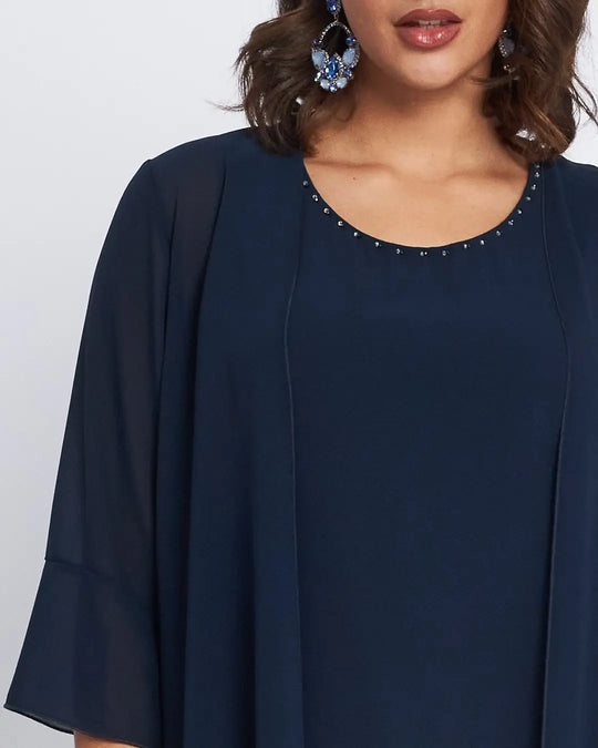 Twinset in georgette con applicazioni scollo BLU DORABELLA