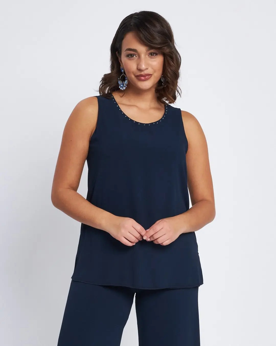 Twinset in georgette con applicazioni scollo BLU DORABELLA