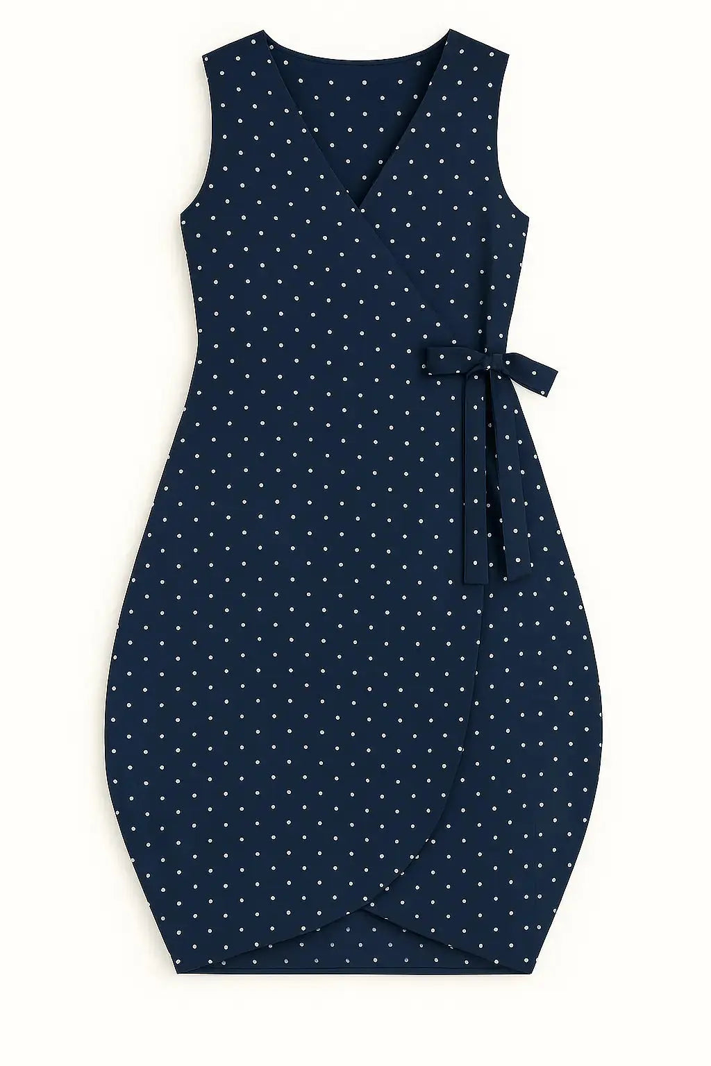 Wrap dress a pois con fondo gonna a palloncino Unica by Dorabella Deep-Blue-Navy-Taglia-Unica-Curvy-fino-alla-54