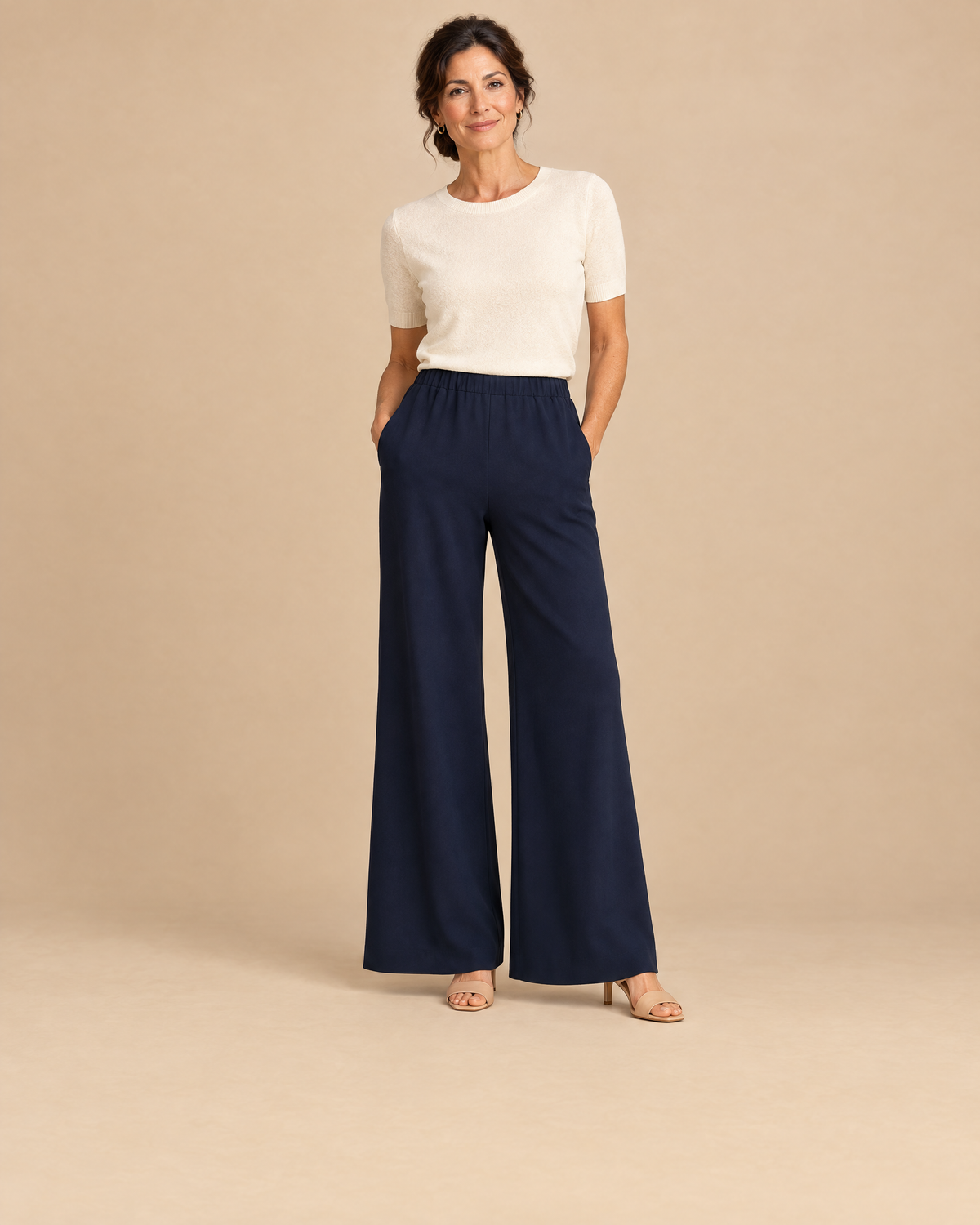 Donna con pantaloni palazzo Comfy blu notte