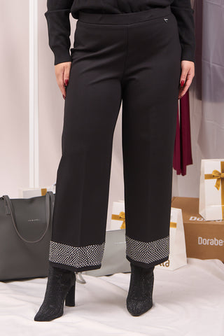 Pantaloni cropped con inserto fantasia NERO