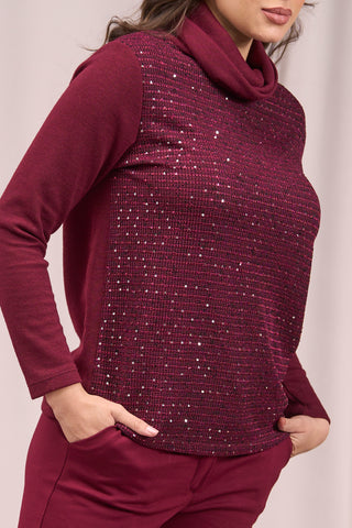 Maglia a collo alto con paillettes ricamate BORDEAUX