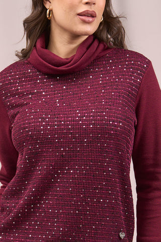 Maglia a collo alto con paillettes ricamate BORDEAUX