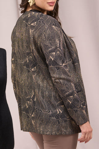 Jacquard lurex patterned cardigan with pockets BLACK-GOLD