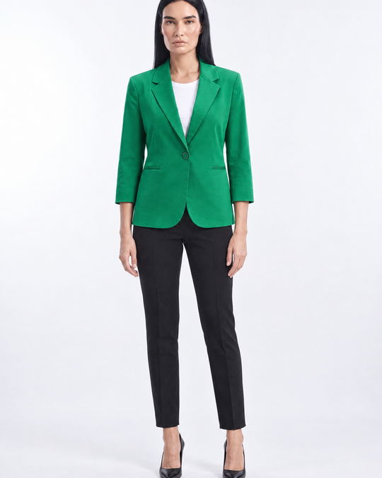Giacca monopetto slim fit maniche a tre quarti verde - indossata frontale
