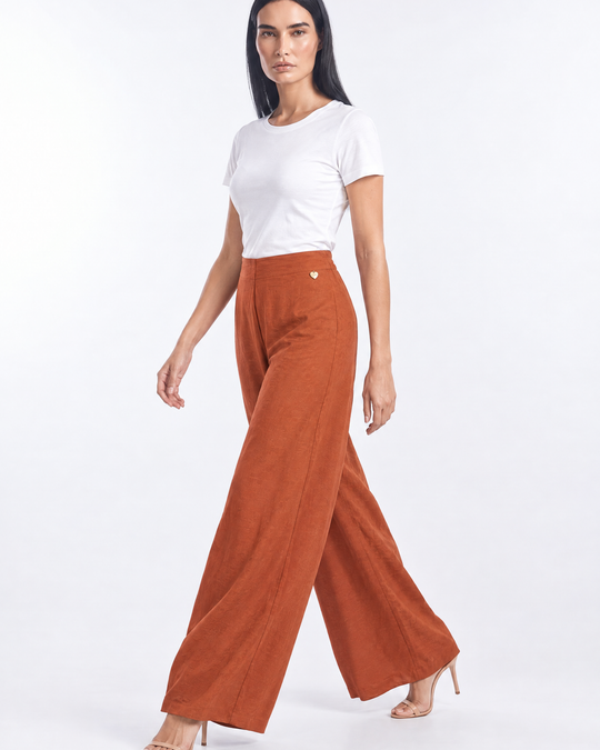 Pantaloni ampi in viscosa con retro bustino elastico - tre quarti