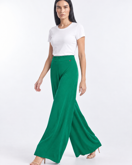 Pantalone palazzo con vita elastica - tre quarti